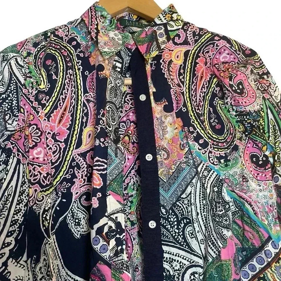 Lauren Ralph Lauren Women’s Button Up Colorful Paisley Blouse 3/4 Sleeve Medium - Picture 3 of 9